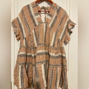 Lulu's Striped Mini Dress in Tan and Blue